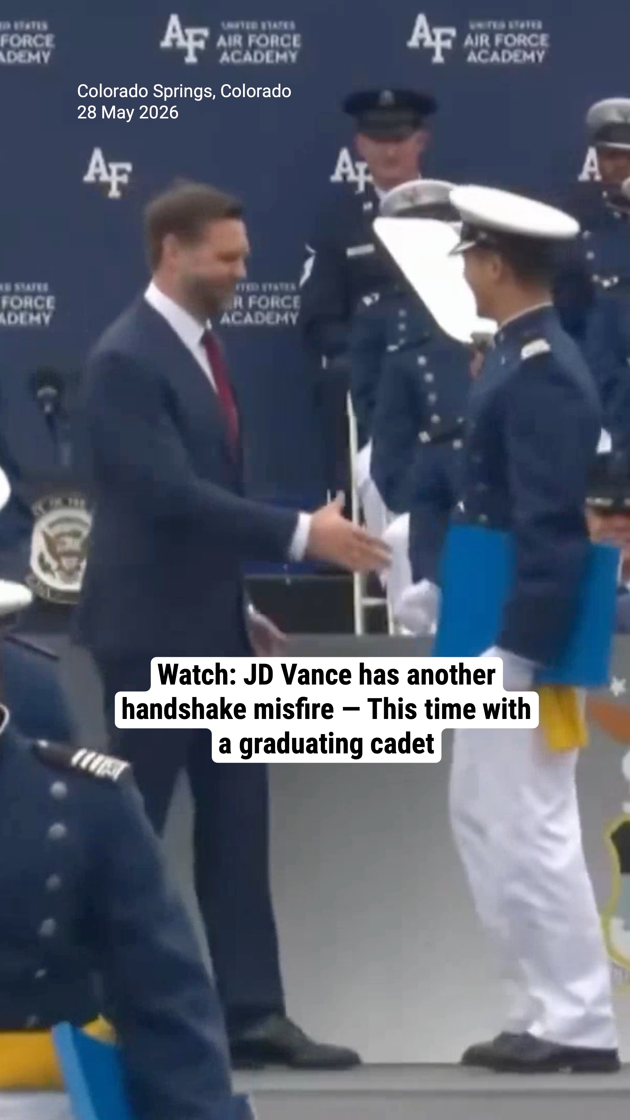 Watch: JD Vance has another handshake misfire — This time with a graduating cadet