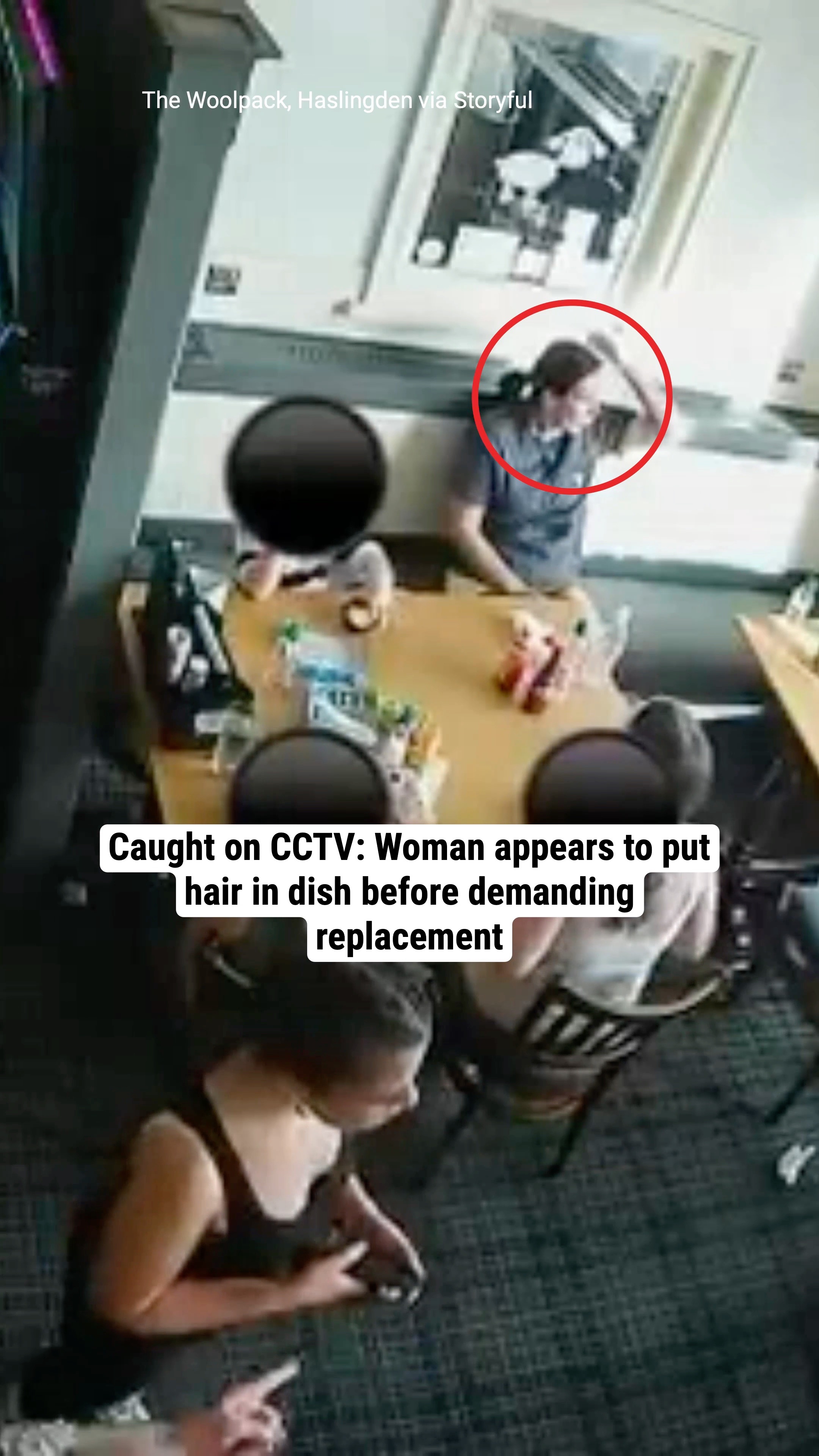 Caught on CCTV: Woman appears to put hair in dish before demanding replacement