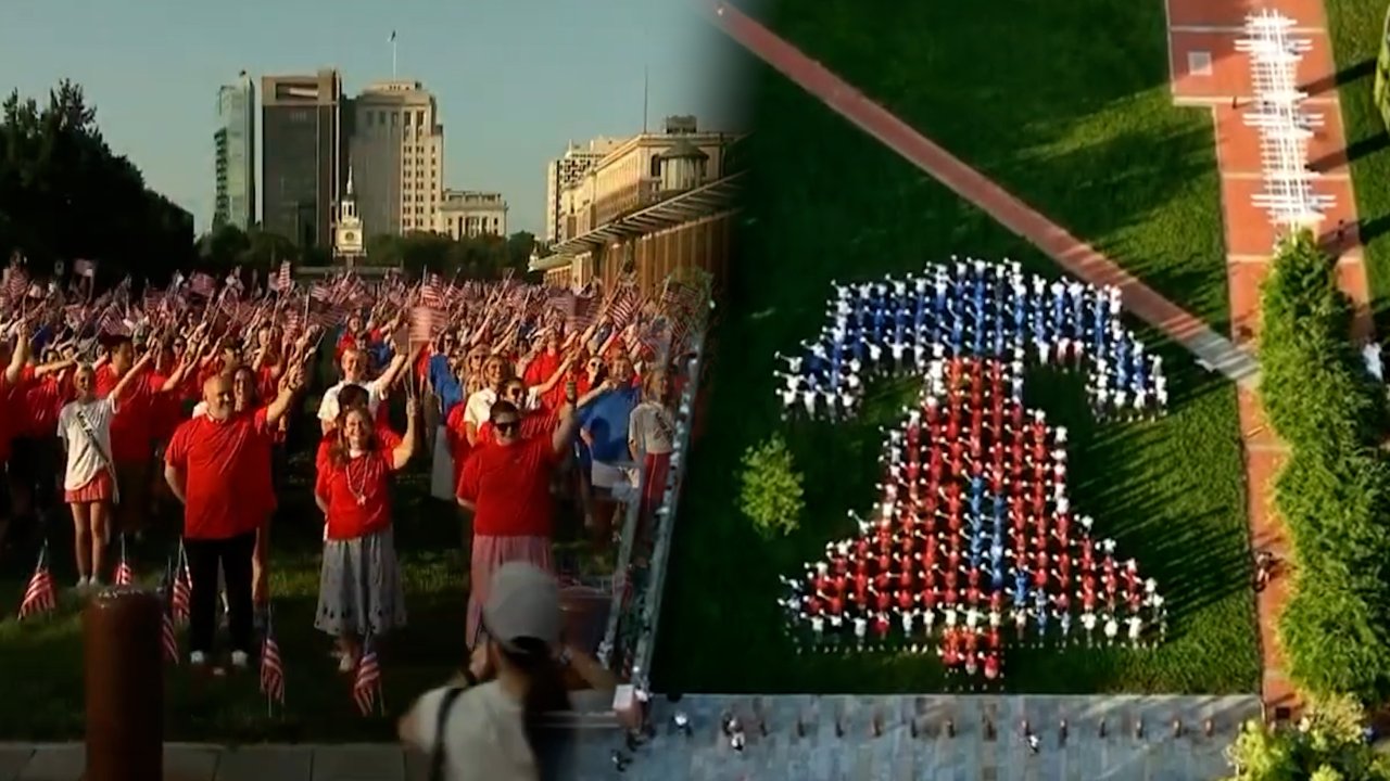 WATCH: Hundreds Gather at Independence Mall to Form Iconic Living Liberty Bell