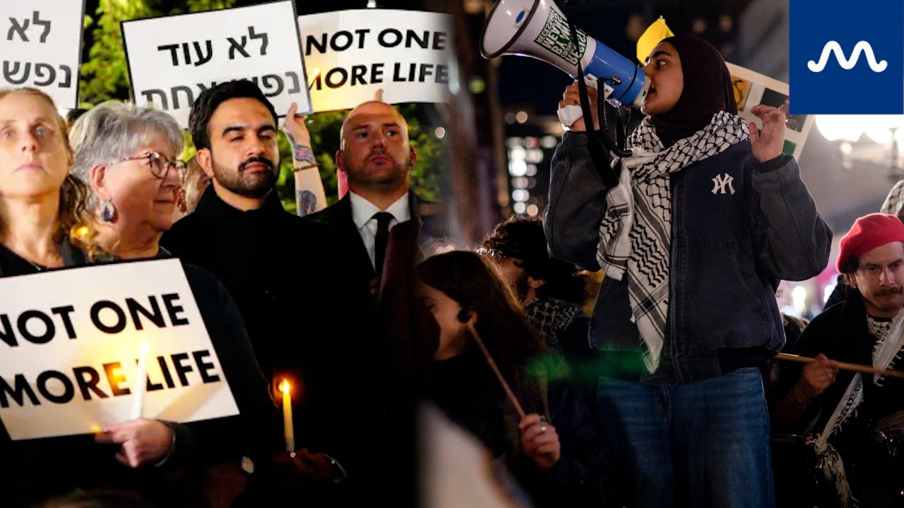 Mamdani Heckled by Pro-Palestine, Pro-Israel Protesters at October 7 Vigil