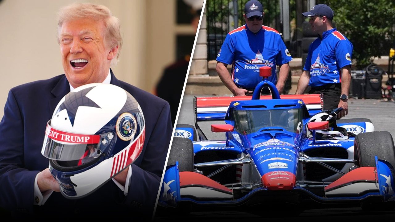 Watch: Trump Checks Out Race Car Pit Stop at White House Event