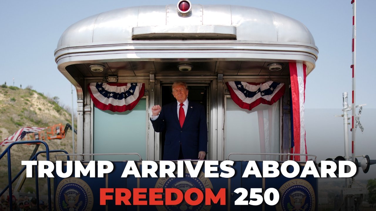 Donald Trump Makes Grand Entry Aboard Freedom 250 Train in North Dakota