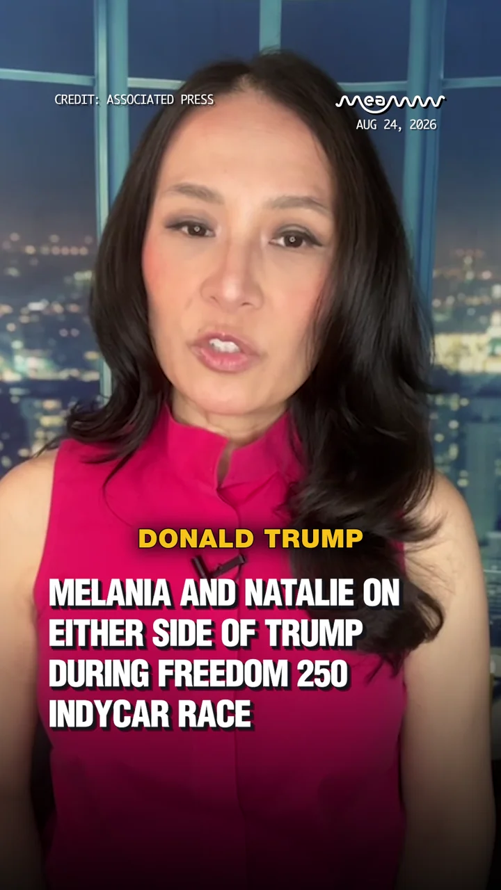 Melania and Natalie on either side of Trump during Freedom 250 IndyCar race.
