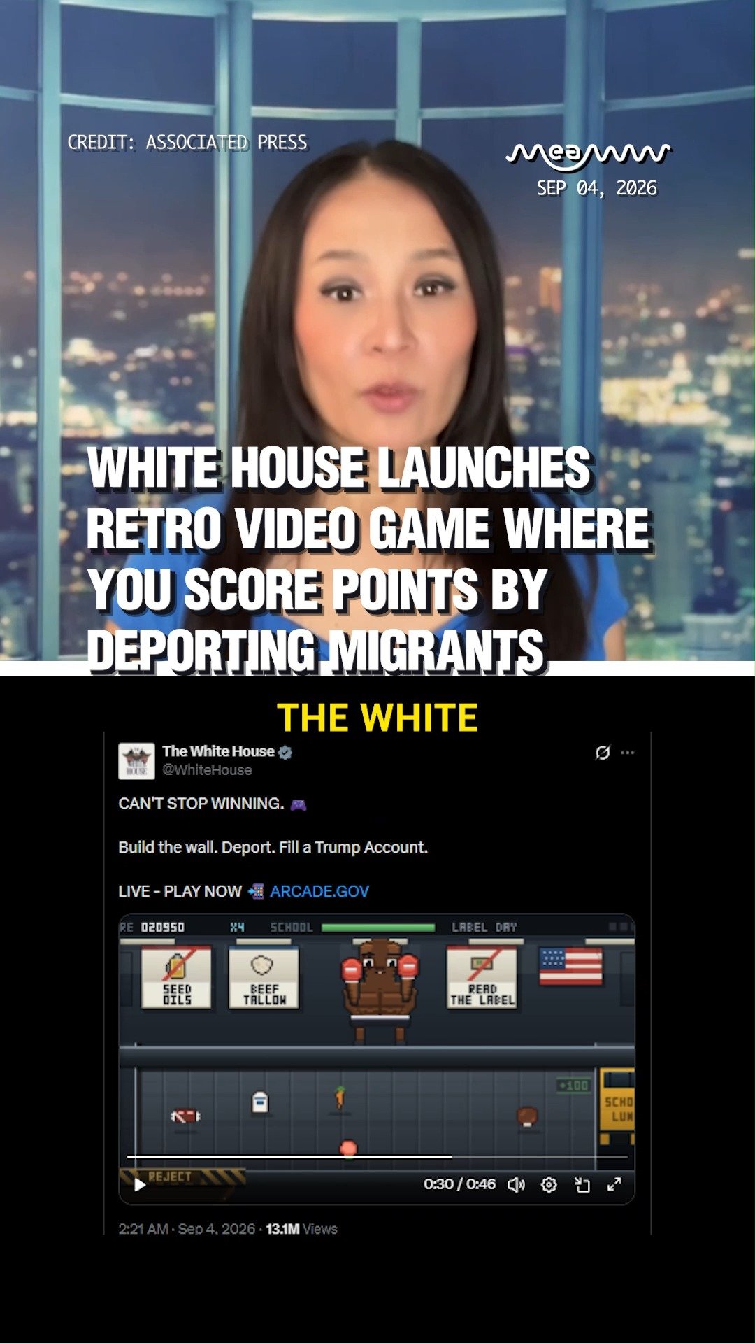 White House Launches Retro Video Game Where You Score Points By Deporting Migrants.