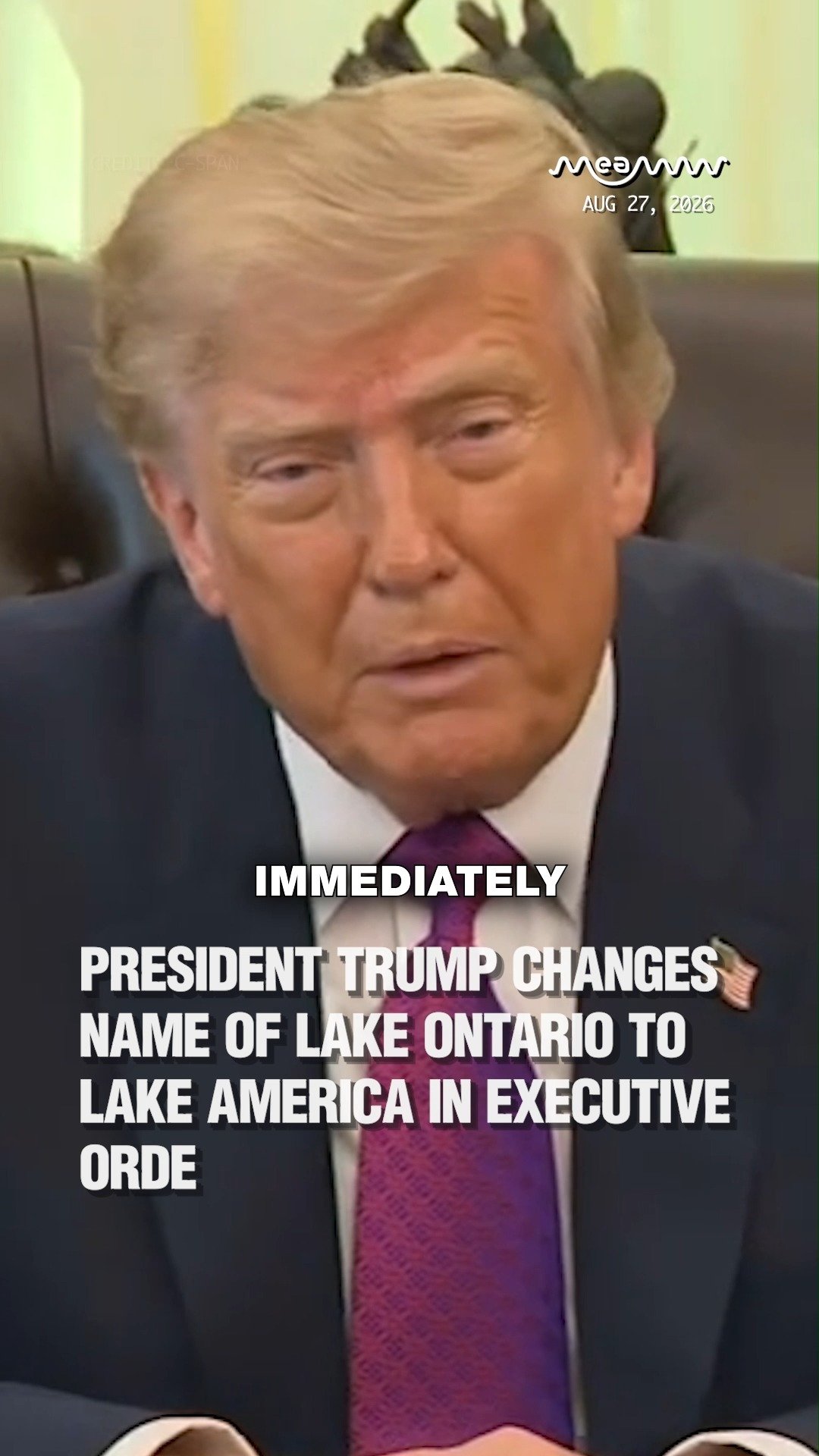 President Trump changes name of Lake Ontario to Lake America in executive order