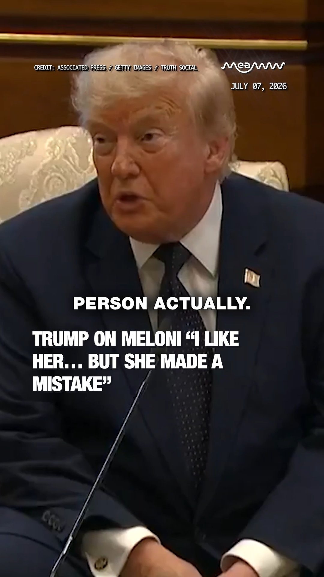 Trump on Meloni “I Like Her… But She Made a Mistake”
