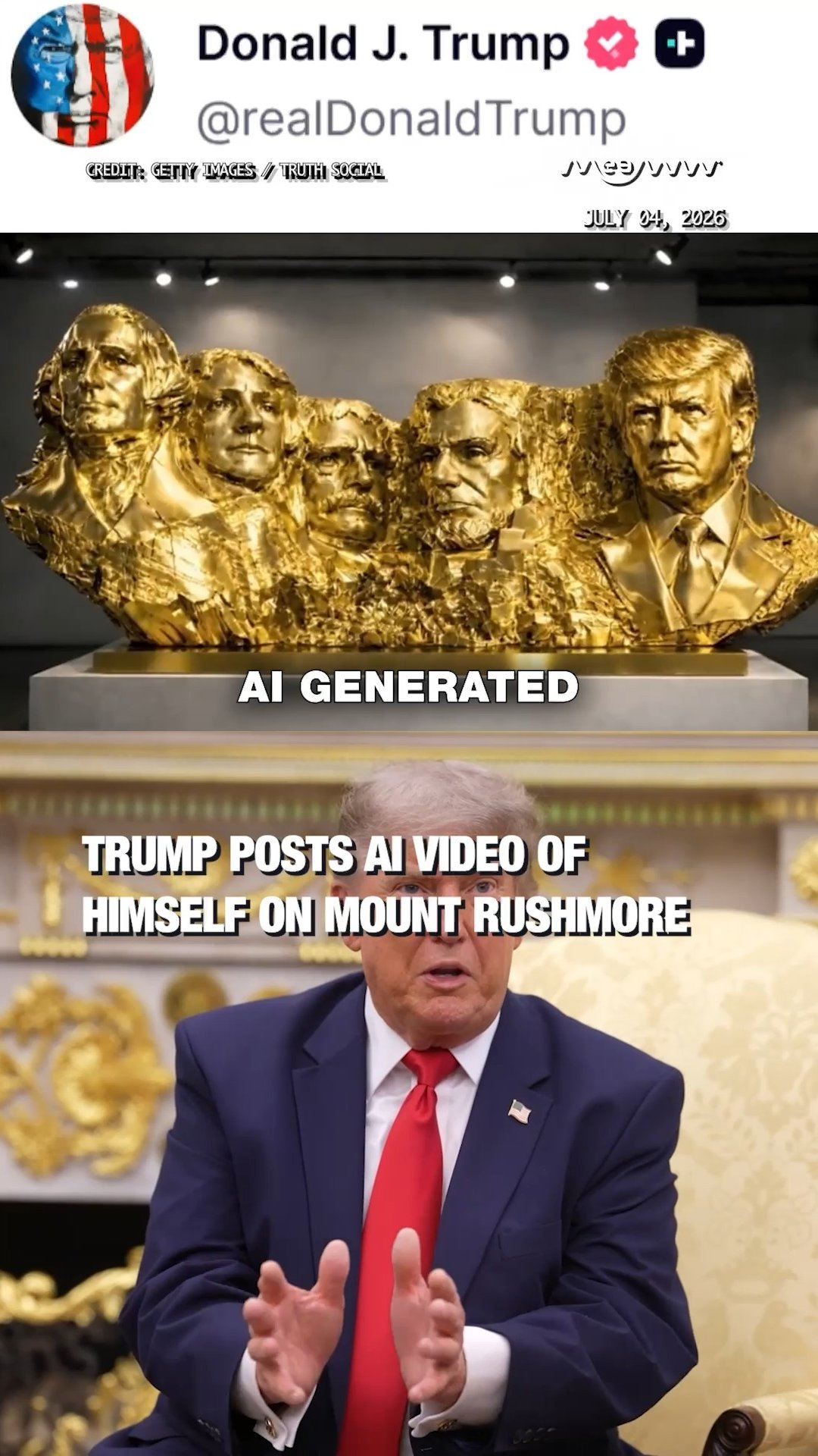 Trump Posts AI Video of Himself on Mount Rushmore