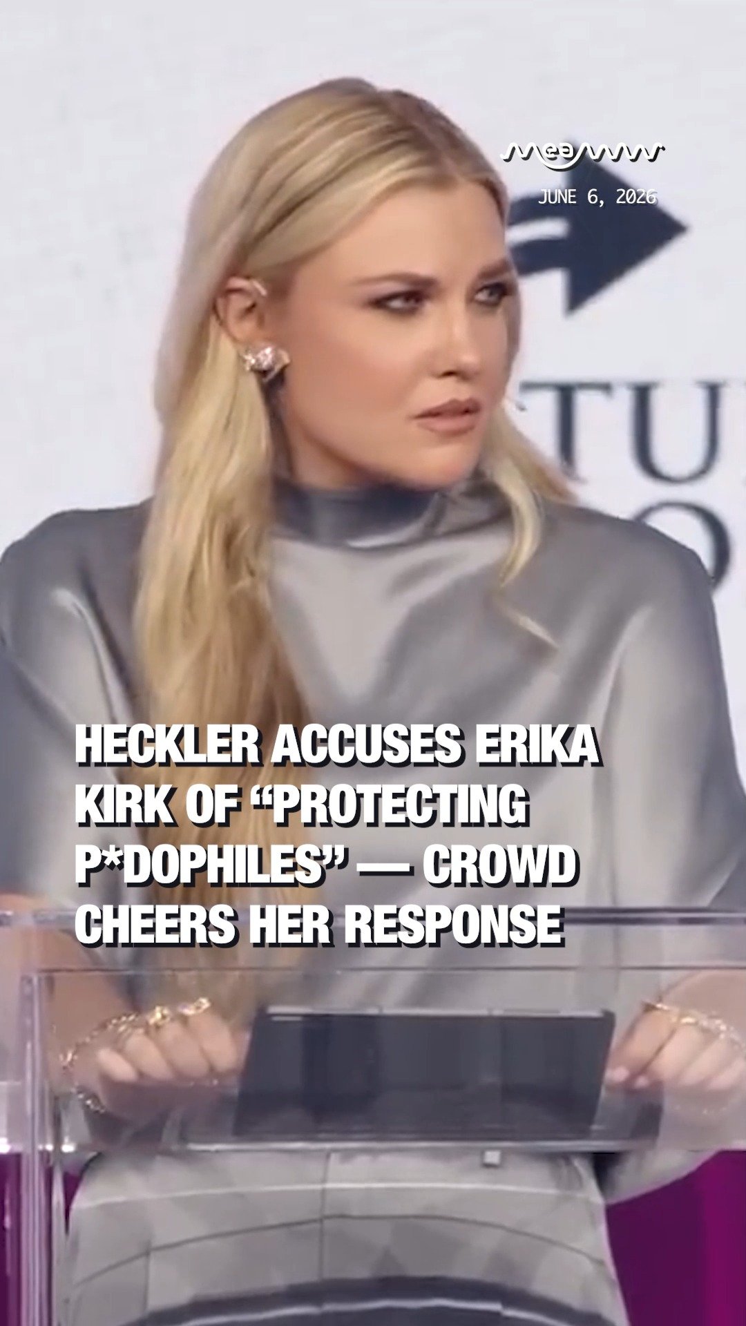 Heckler Accuses Erika Kirk of “Protecting P*dophiles” — Crowd Cheers Her Response