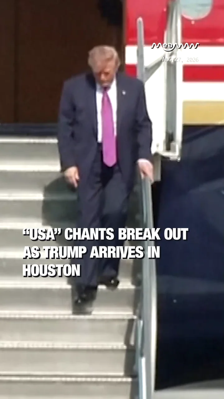“USA” Chants Break Out as Trump Arrives in Houston