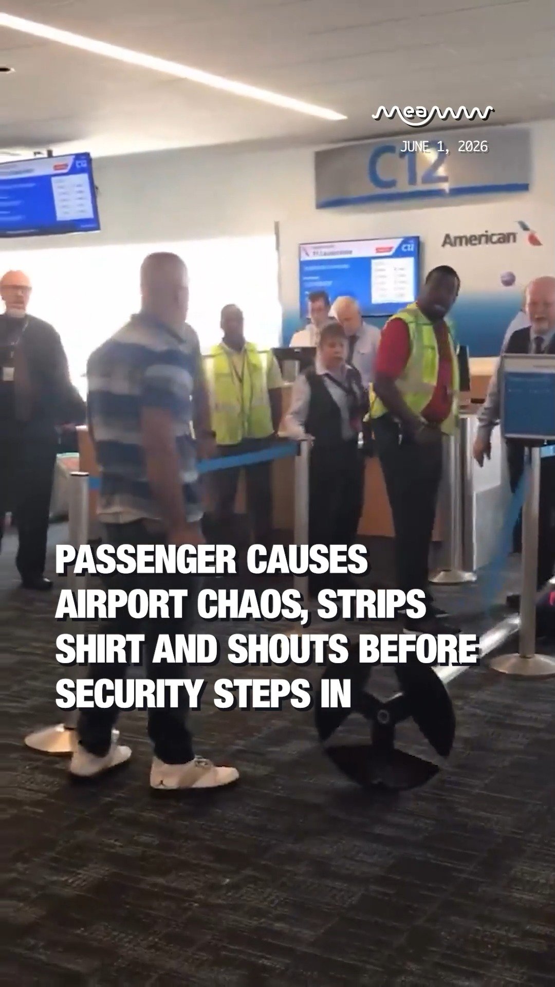 Passenger Causes Airport Chaos, Strips Shirt and Shouts Before Security Steps In