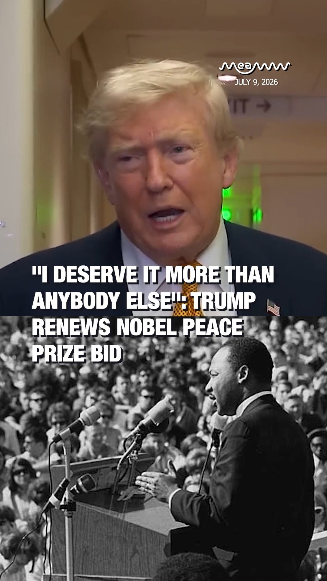 "I Deserve It More Than Anybody Else": Trump Renews Nobel Peace Prize Bid