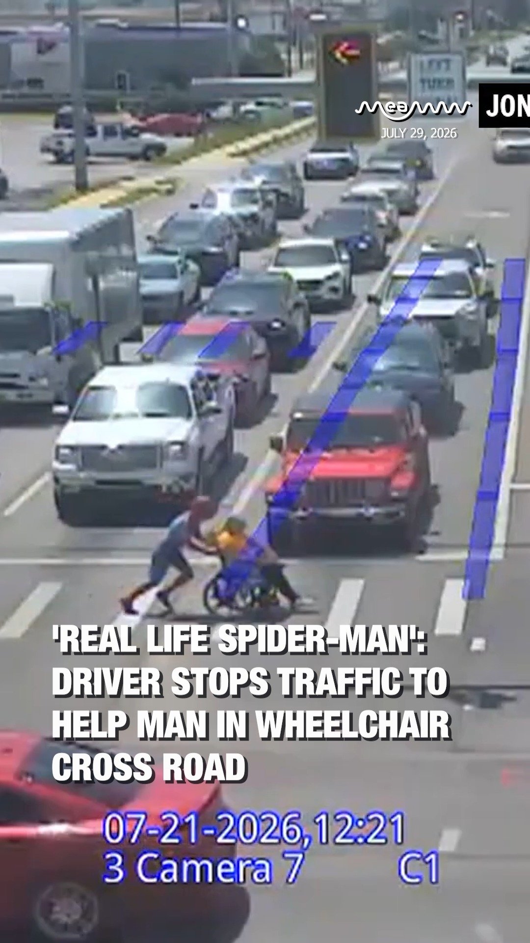 'Real Life Spider-Man': Driver Stops Traffic To Help Man In Wheelchair Cross Road.