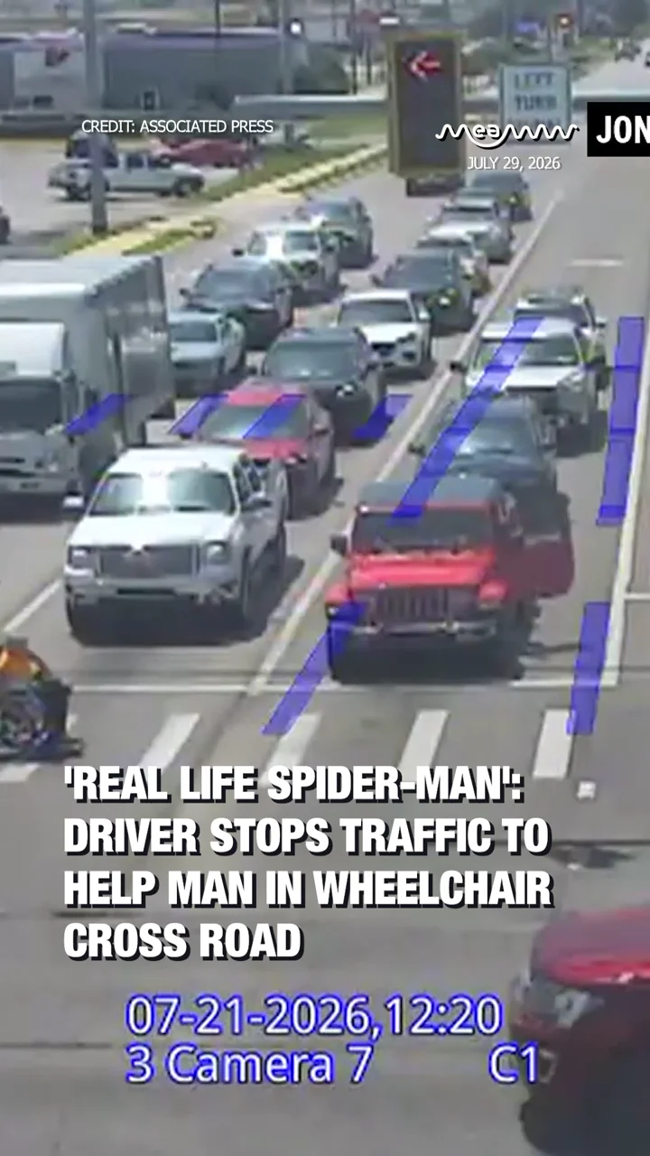 'Real Life Spider-Man': Driver Stops Traffic To Help Man In Wheelchair Cross Road.