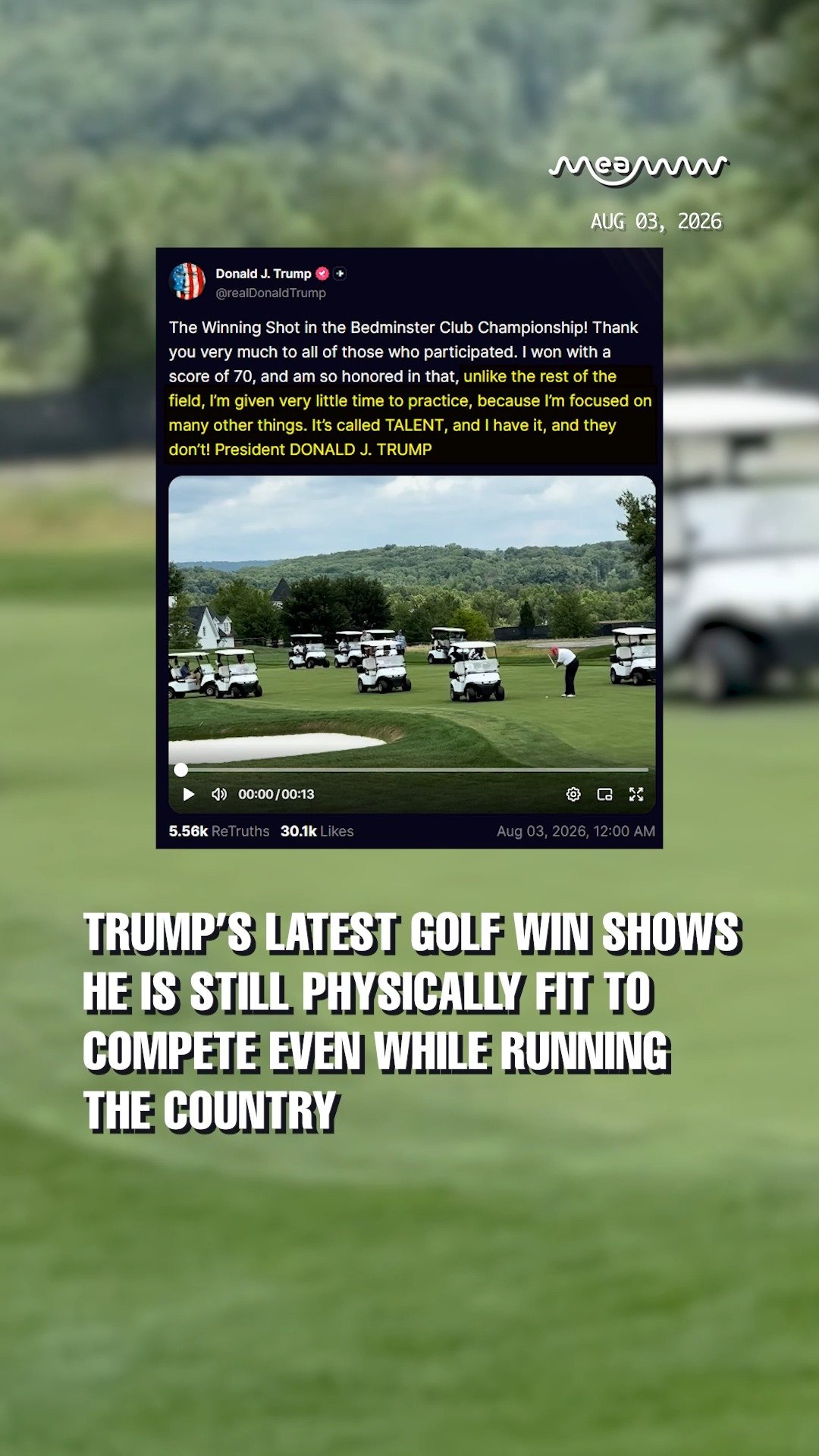 Trump’s Latest Golf Win Shows He Is Still Physically Fit to Compete Even While Running The Country