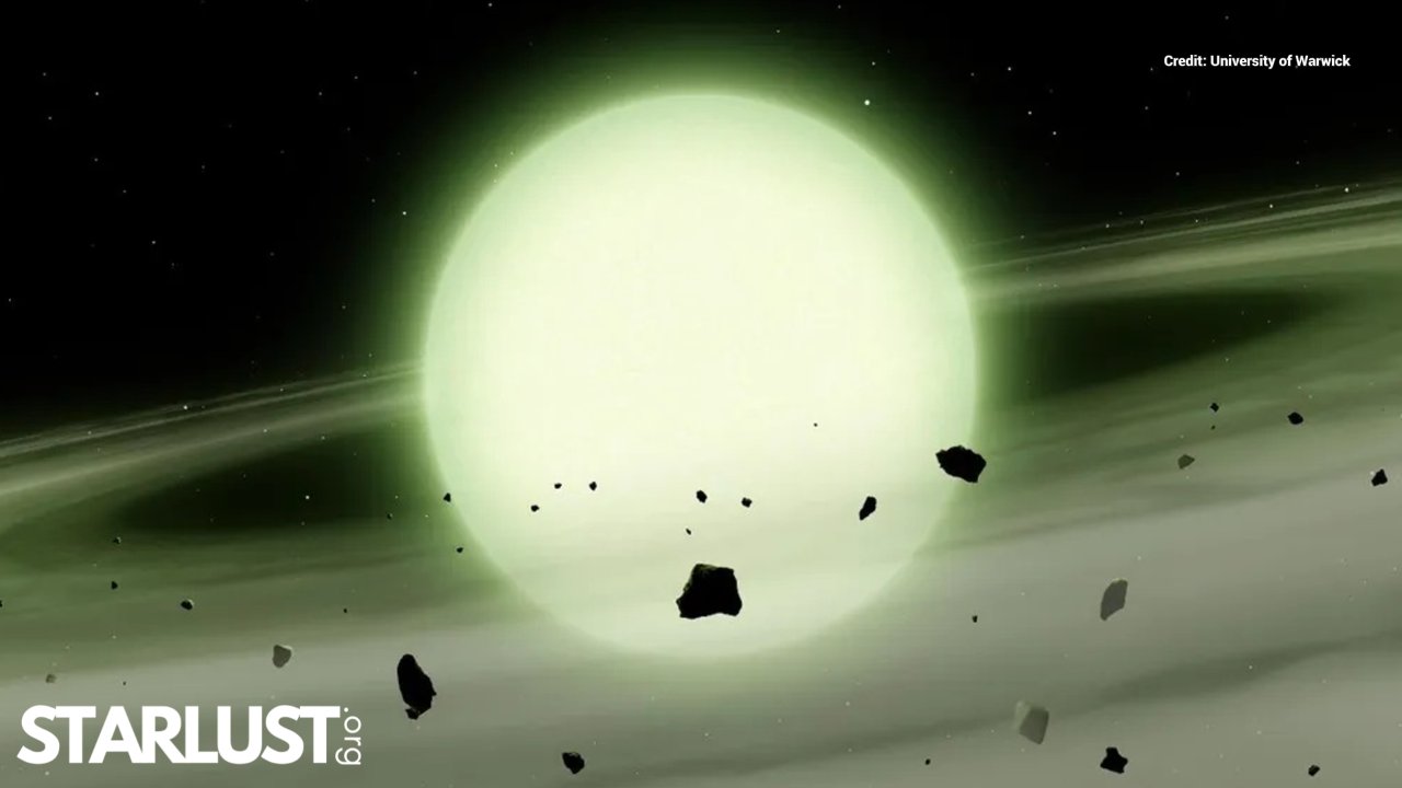 Astronomers discover a white dwarf that appears green after consuming planetary debris