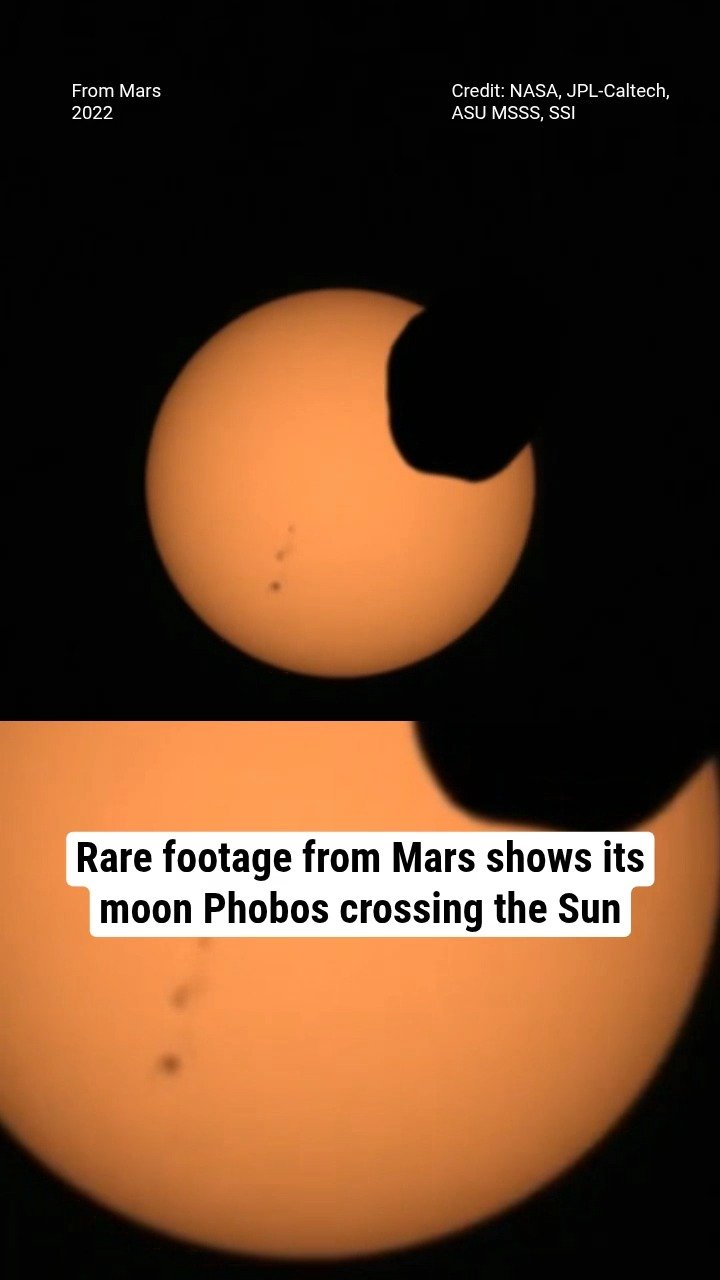 Rare footage from Mars shows its moon Phobos crossing the Sun