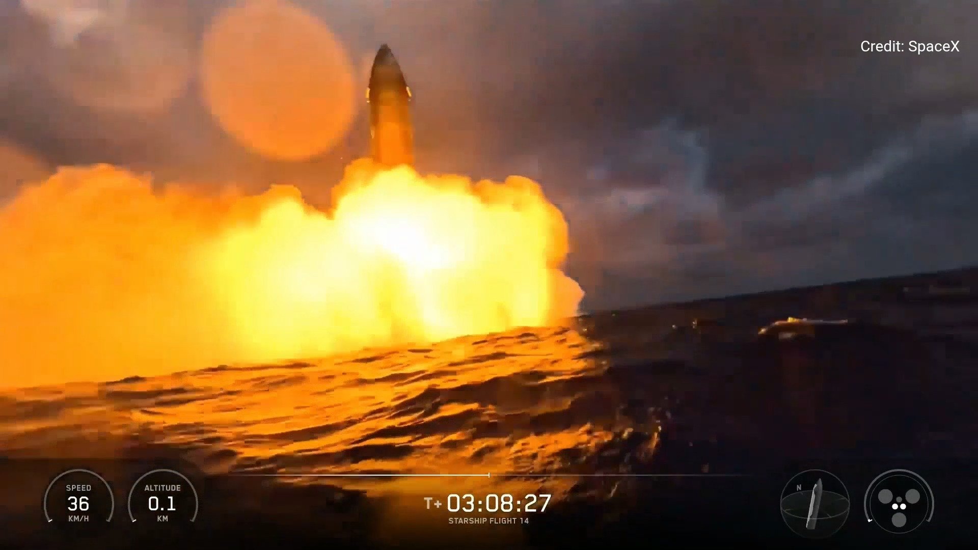 SpaceX Starship bursts into flames after dramatic re-entry and splashdown on Flight 14