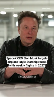 SpaceX CEO Elon Musk targets airplane-style Starship reuse, with weekly flights in 2027