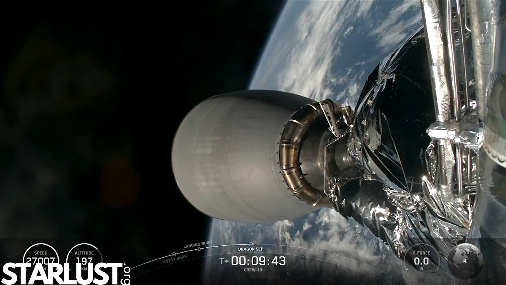 Dragon separates from Falcon 9's second stage, carrying Crew-13 toward the ISS
