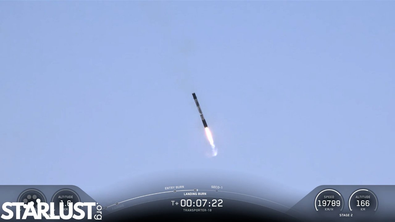 Falcon 9's first stage lands on LZ-4 after launching Transporter-18