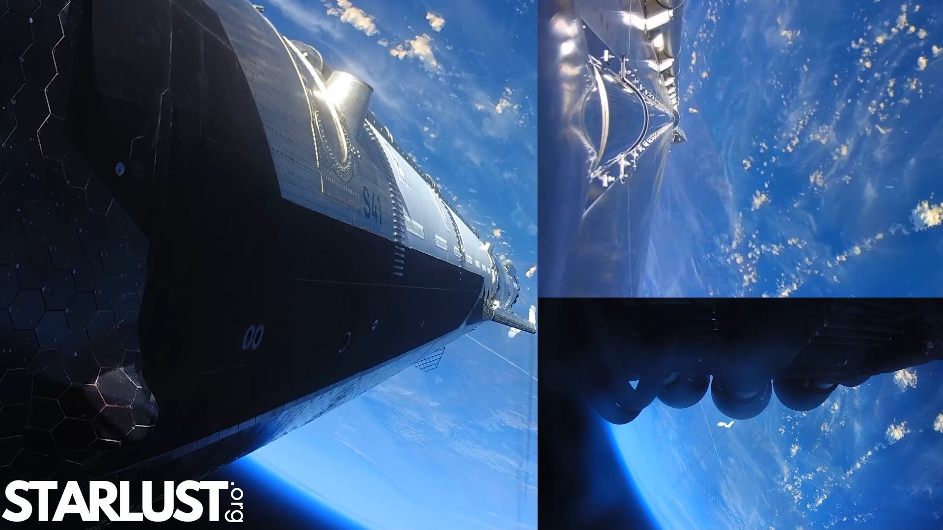 Watch Starship's engines ignite during hot-staging, seen looking straight down