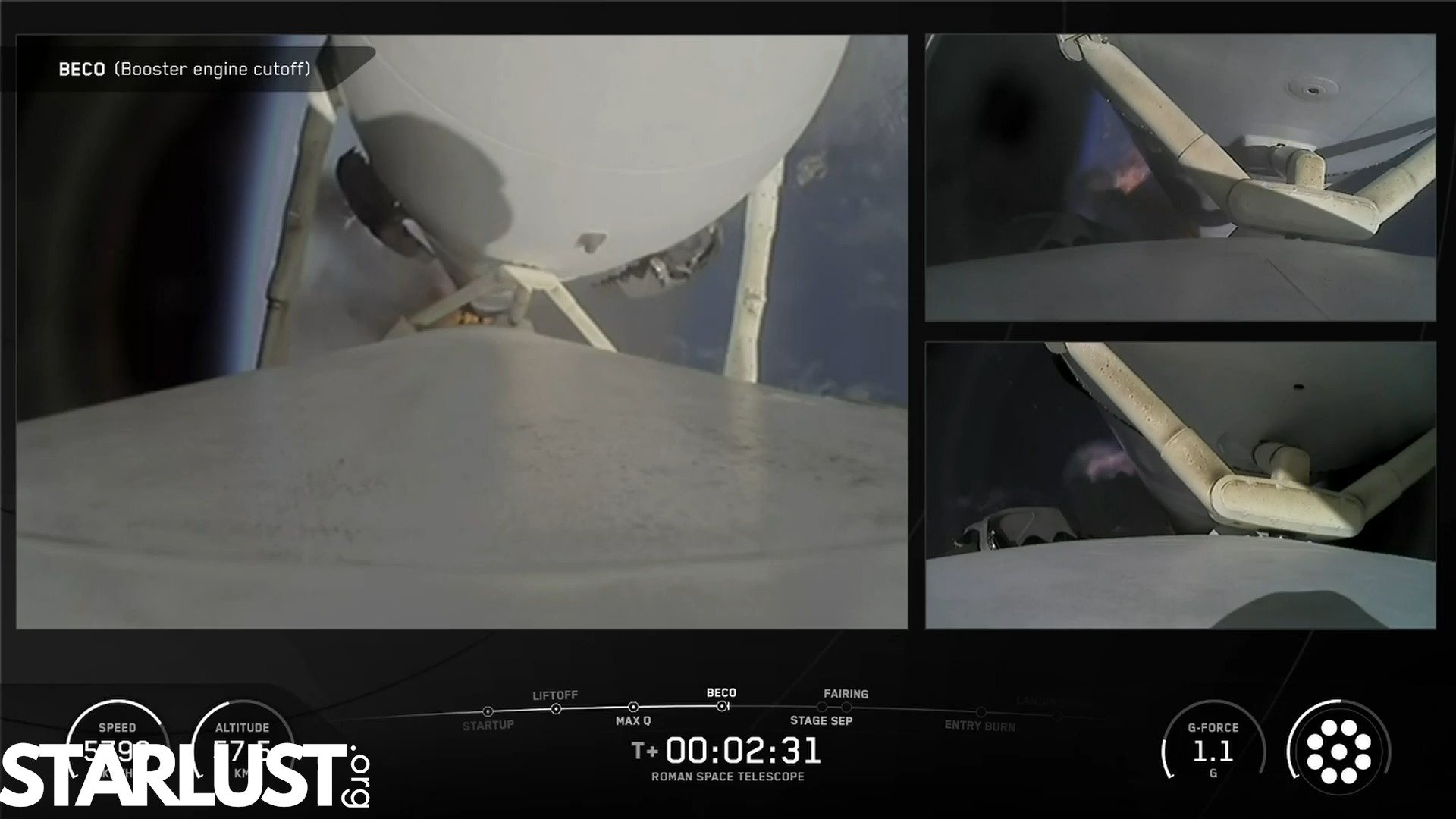 Watch: Falcon Heavy's side boosters separate during Roman Space Telescope launch
